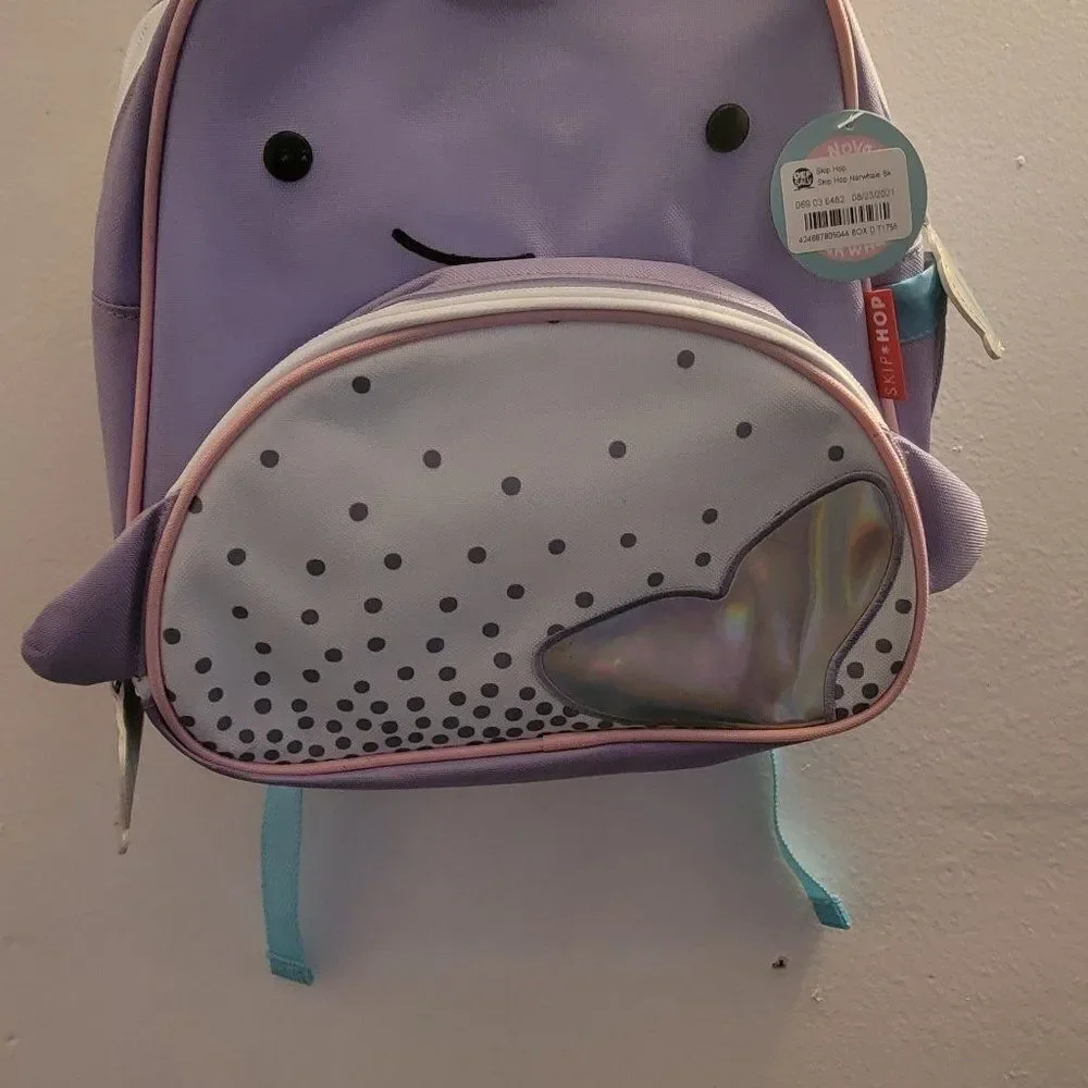 Skip Hop Unisex Kids Purple Narwhale Zoo Adjustable Strap Outer Pocket Backpack